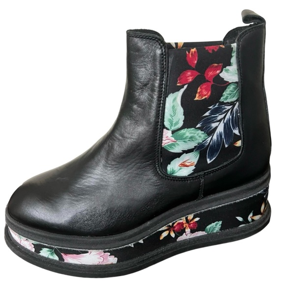 PIERRE DARRE Italian Leather Floral Chunky Platform Ankle Boots Y2K New - Picture 2 of 12